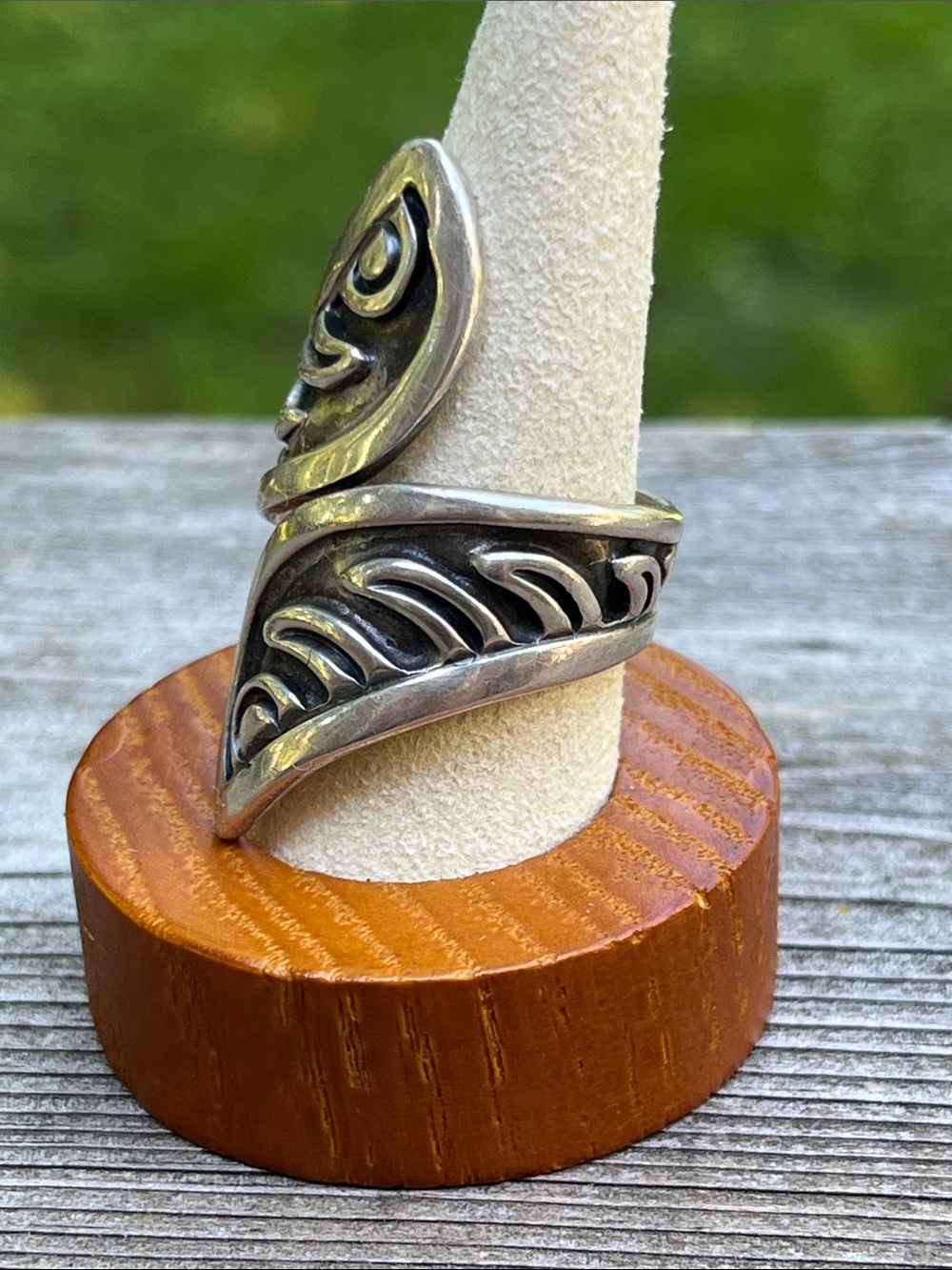 Vintage 925 Silver Carved Wave Wrap Ring Taxco Mexico R. Cazares
